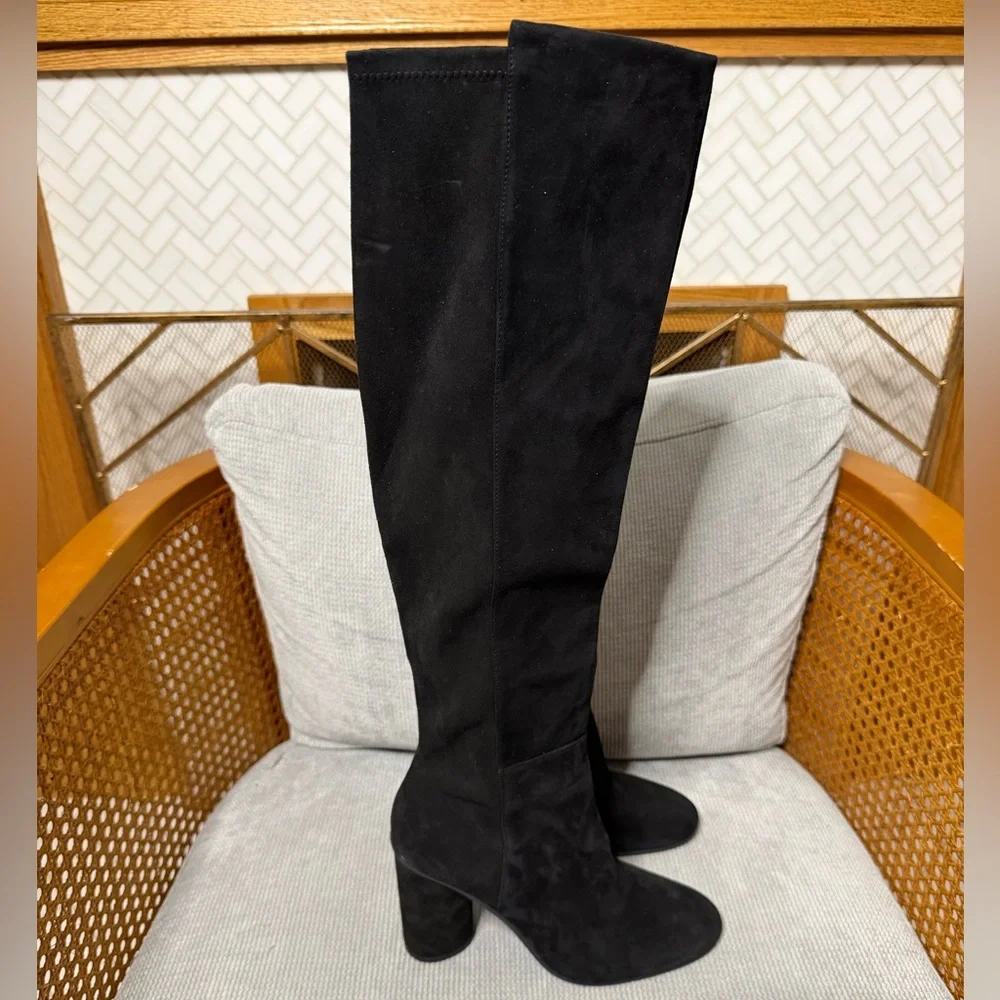 Stuart Weitzman Eloise 95 Suede Knee High Heeled Boots Black